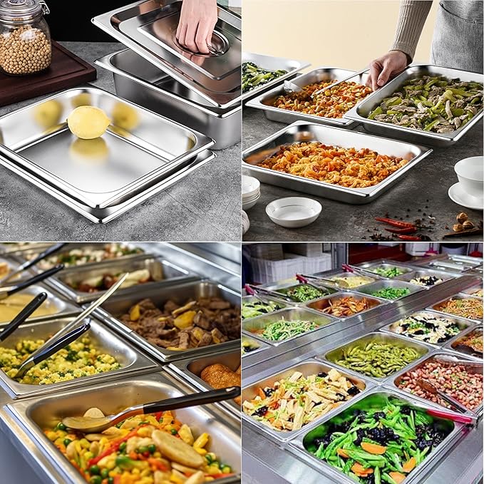 6 Pack Half Size Hotel Pans 1/2 Size Steam Table Pan 2.5 Inch Deep Commercial Stainless Steel Pan for Food Catering Pan for Hotel Buffet Restaurant and Party