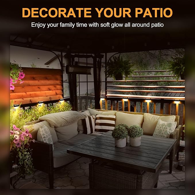 SOLPEX Solar Fence Lights 6 LEDs Solar Lights Outdoor Waterproof Solar Powered for Deck Stair Front Porch Balcony Walkway Garden Yard Patio Pool Decor IP65 Waterproof (12 Pack Warm White)