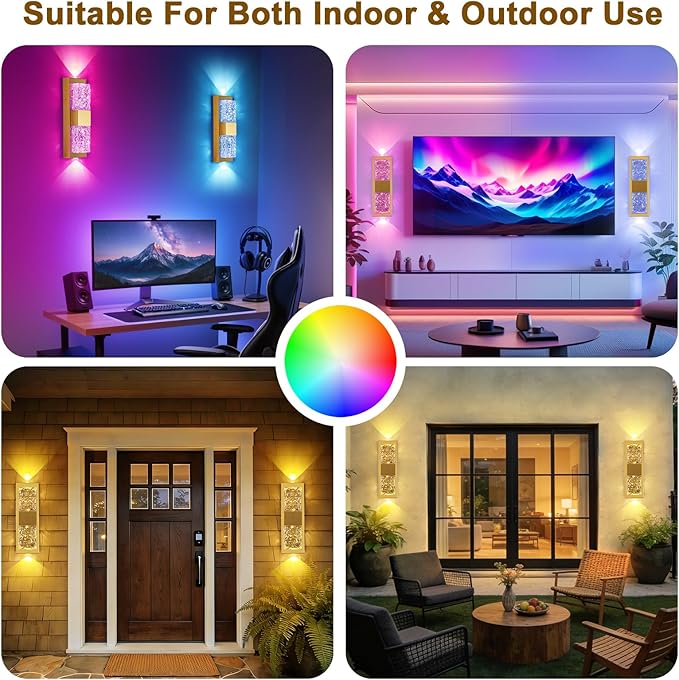 Dusk to Dawn Outdoor Lighting Fixture Wall Mounted - 14.2'' Waterproof Wall Sconce 12W LED Crystal Modern Outside Wall Lamp for Hallway Doorway Porch Patio