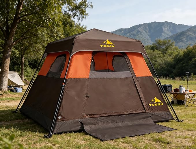 3/4 Person Camping Tent with 1 Door 4 Windows and Upgraded Ventilation– Instant Setup Waterproof 8'x 8'x 67''Oxford Fabric Floor Pop Up in 60 Seconds Includes Rainfly and Backpack
