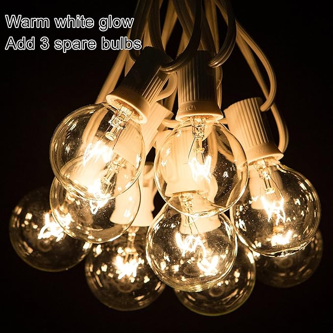 Abeja 50Ft Outdoor Patio String Lights with 53 Clear Globe G40 BulbsUL Listed for Patio Porch Backyard Deck Bistro Gazebos Pergolas Balcony Wedding Gathering Parties Decor White