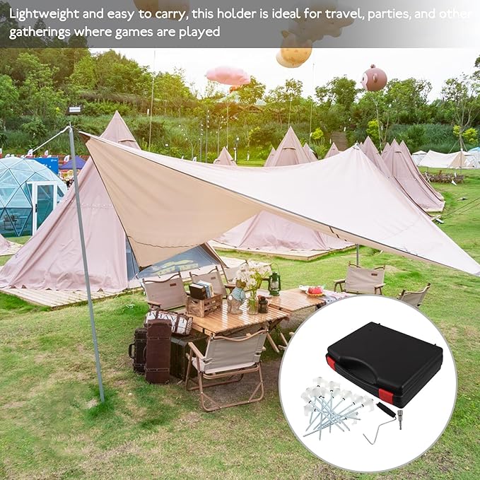Spiral Fluorescent Tent Stakes 13mm Head Carbon Steel Ground Pegs 20pcs with Sleeve Puller Plastic Case for Camping Beach Tent Anchors