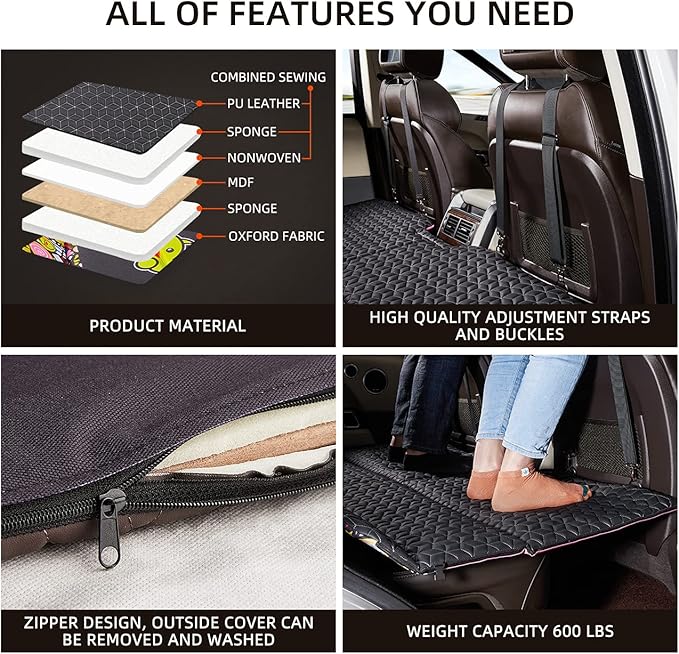 ABE Non-Inflatable Car MattressDouble-Sided Folding Car Bed Mattress SUVPortable SUV MattressCamping Mattress Back SeatBack Seat Extender for Dogs(Dinosaur World)