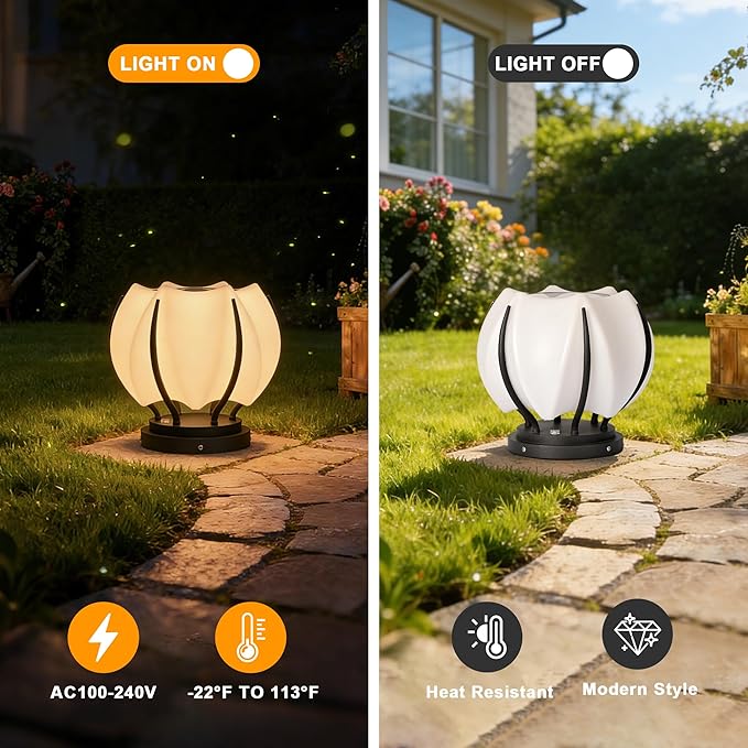 Solar Post Lights IP54 Modern Pillar Light Waterproof Column Lamp Outdoor Dusk to Dawn Solar Post Cap Light with 3200K LEDFence Deck Cap Lights for Garden Deck Patio Outside Lighting (Flower)
