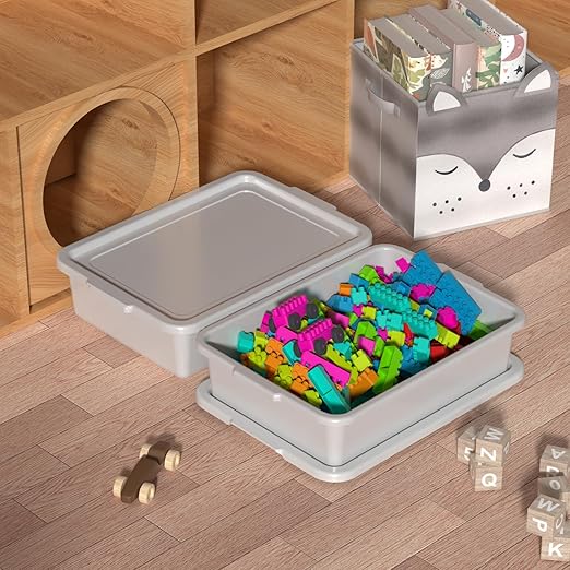 13 L Small Commercial Bus Tubs with Lids Plastic Bus Tub Tote Box with Lid Light Gray 12 Packs