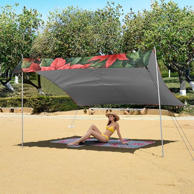 Poinsettia Christmas FlowerCamping Sun Shelters 9.2 x 10.5 FT Beach Canopy Tent Sun Shade with Carrying Bag for Camping Trips Fishing Backyard Fun or Picnics 21341262