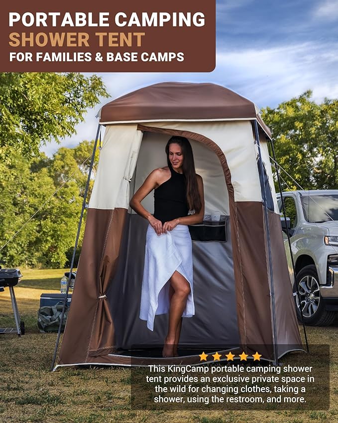 KingCamp Camping Shower Tent Portable Outdoor Privacy Toilet &amp Changing Tent Windproof &amp Waterproof Easy Setup 1 or 2 Room Shelter with Shower Bag for Camping Hiking Beach