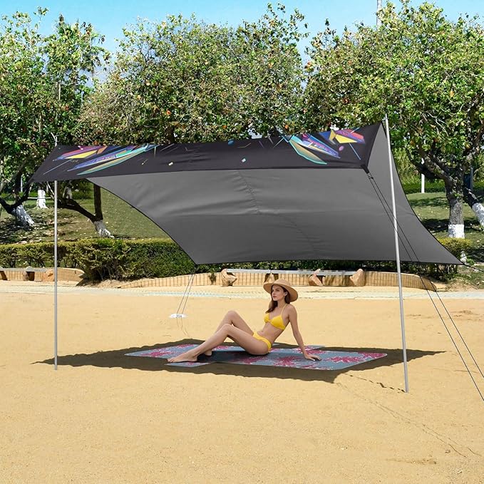 ALAZA Owl Portrait Cyberpunk Beach Tent Sun Shelter UPF50+ Protection Beach Shade Canopy w/ 4 Sandbags for Outdoor Camping Fishing Backyard Fun Picnic 10x9 ft