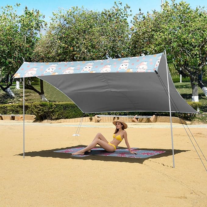 ALAZA Cute Kitten Cats Hearts Beach Tent Sun Shelter UPF50+ Protection Beach Shade Canopy w/ 4 Sandbags for Outdoor Camping Fishing Backyard Fun Picnic 10x9 ft