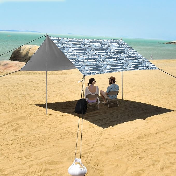 ALAZA Shark Stripes Beach Tent Sun Shelter UPF50+ Protection Beach Shade Canopy w/ 4 Sandbags for Outdoor Camping Fishing Backyard Fun Picnic 10x9 ft
