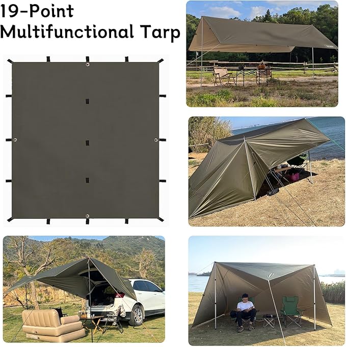 Car Awning Camping SUV Sun Shelter Waterproof Universal Tent Canopy Anti-UV for Van Campervan Caravan Truck Vehicle (Olive Green 118X118)