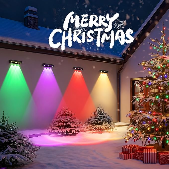 Solar Wall Lights100 LM Color Changing Solar Fence Lights Outdoor Solar Powered with Ultra-Bright LED Lens 1200 mAh Waterproof IP65 for Christmas Halloween Patio Yard Backyard 6 Pack (RGB)