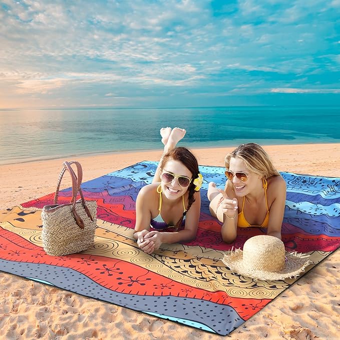 Beach Blanket Waterproof Sandproof Extra Large Beach Mat 79 X 83/120x108for 1-8 Adults Quick Drying Durable Outdoor Picnic Mat for Beach Travel Camping Hiking