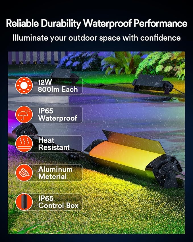Lumary Smart Outdoor Led Light Bar RGBAIWW Color Changing Wall Washer Lights IP65 Backyard Ambient Floodlights Landscape Lighting for Room/Garden/Halloween/Christmas APP&ampVoice Control 4 Pack