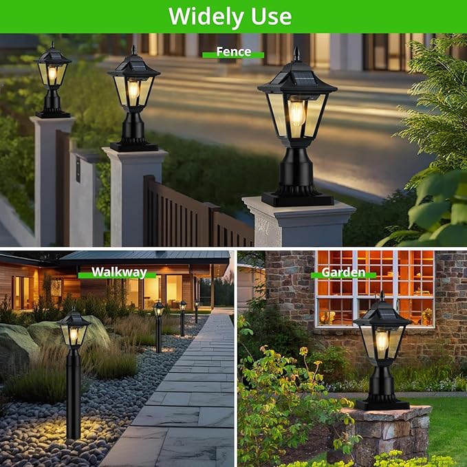 Solar Post Lights Outdoor Solar Lamp Post Light with Motion Sensor Dusk to Dawn Waterproof Aluminum Pillar Lamp with Pier Mount Base for Garden Yard Patio