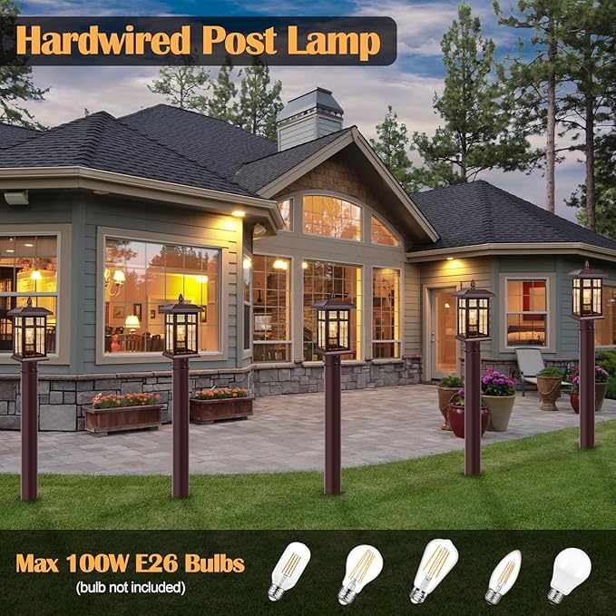 Bronze Post Lights Dusk to Dawn 2 Packs Outdoor Post Mount Outdoor Light Fixtures Bronze Patio Pole for Lights Waterproof Exterior Lamp Post Light Fixture for Path Garden Yard Patio