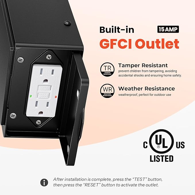 Gleamz Motion Sensor Outdoor Wall Light Black Porch Light with GFCI Outlet Waterproof Outdoor Light Fixture with Outlet Front Door Light with Seeded Glass Exterior Wall Lantern for Garage Patio