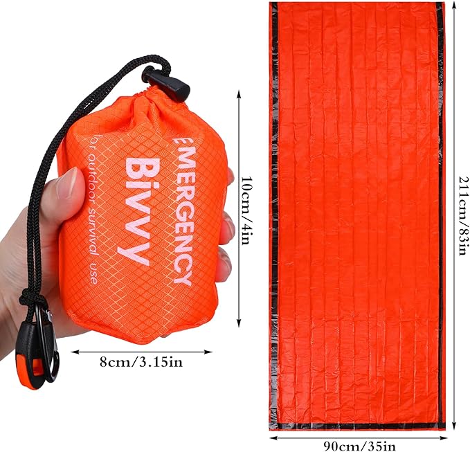 6 Pack Emergency Survival Sleeping Bags Orange Thermal Bivy Sack Blanket Lightweight Portable Waterproof Aluminized Space Blanket with Whistle for Camping Hiking Outdoor Adventure