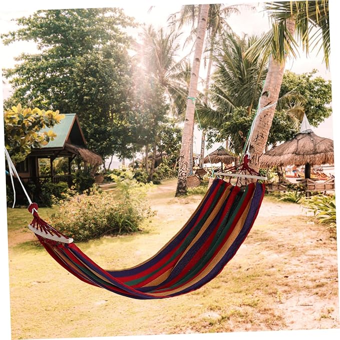 SUPVOX 1set Outdoor Canvas Hammock for Camping Hiking and Travel Portable and Stable Hanging Hammock Thickened Material for Backyard and Garden Use Single Stripe Design