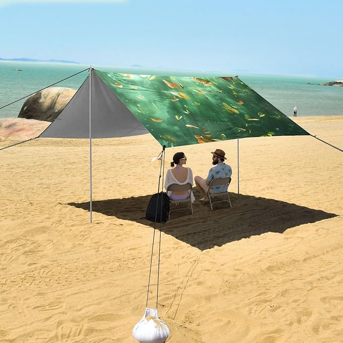 ALAZA Butterfly Romantic Beach Tent Sun Shelter UPF50+ Protection Beach Shade Canopy w/ 4 Sandbags for Outdoor Camping Fishing Backyard Fun Picnic 10x9 ft