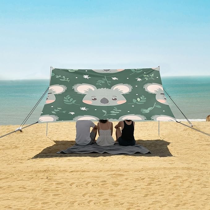 Cartoon Koala Face Camping Sun Shelter Beach Tent Portable Beach Sun Shade Outdoor Canopy for Camping Trips Fishing Picnic
