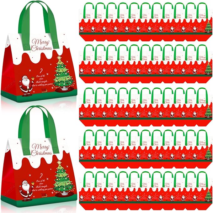 Kacctyen 50 Pcs Christmas Insulated Bags for Food Delivery Holiday Thermal Gift Bags for Cookie Bakery Cold and Hot Food Xmas Take Away Tote Bulk for Christmas Party Catering Restaurant
