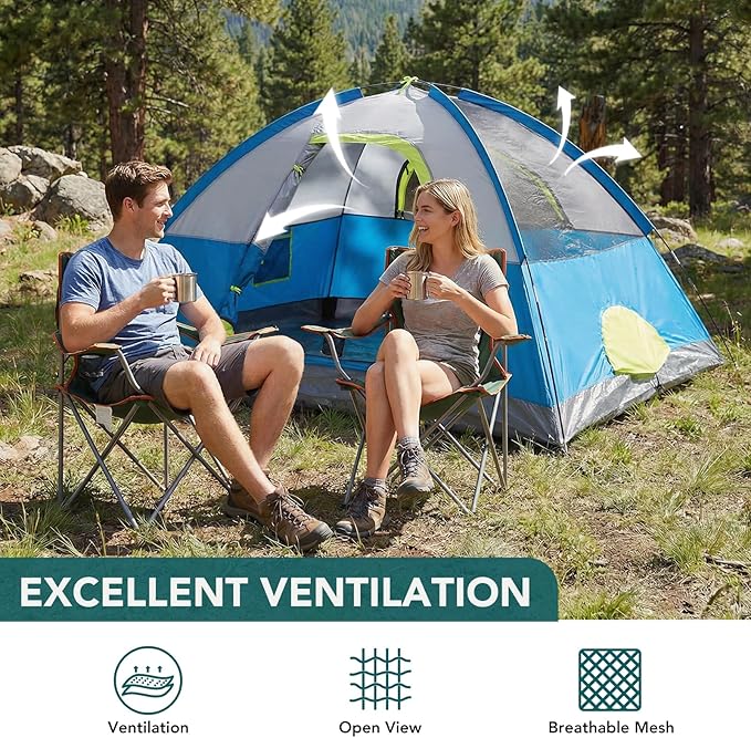 OLIXIS Camping Tent 2/4 Person Waterproof Windproof Dome Tent with Multi-Directional Ventilation Quick 5 Min Setup for Family Outdoor Backpacking Hiking