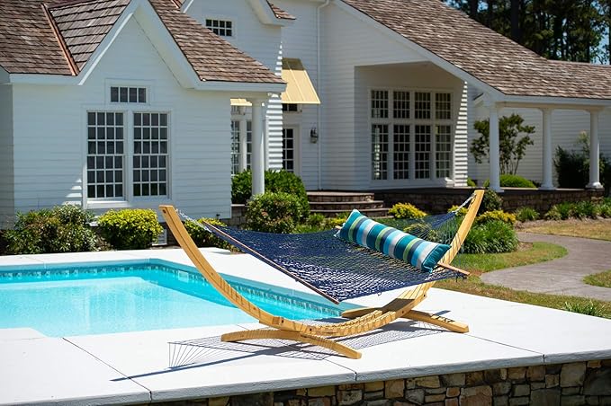 Hatteras Hammocks Deluxe Navy Duracord Rope Hammock with Free Extension Chains &amp Tree Hooks Handcrafted in The USA 450 LB Weight Capacity 13 ft. x 60 in