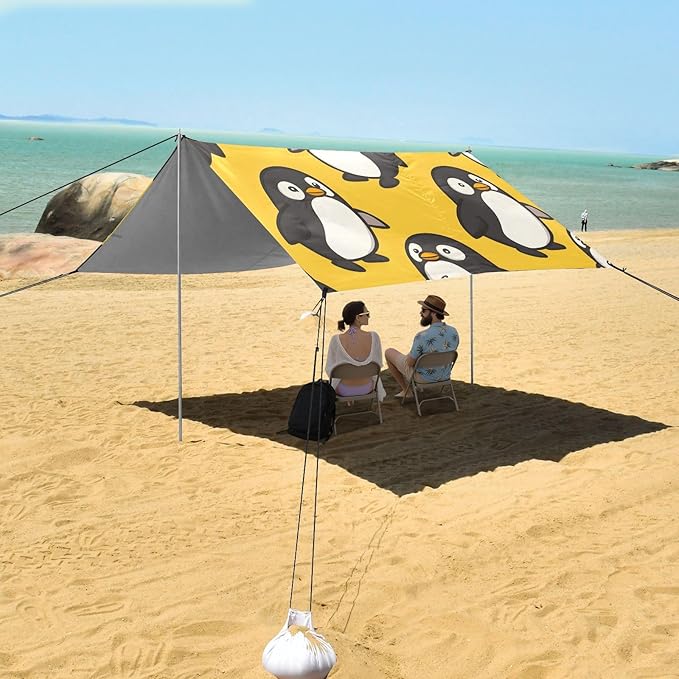 Cute Chubby Fat Penguin Camping Sun Shelter Beach Tent Portable Beach Sun Shade Outdoor Canopy for Camping Trips Fishing Picnic