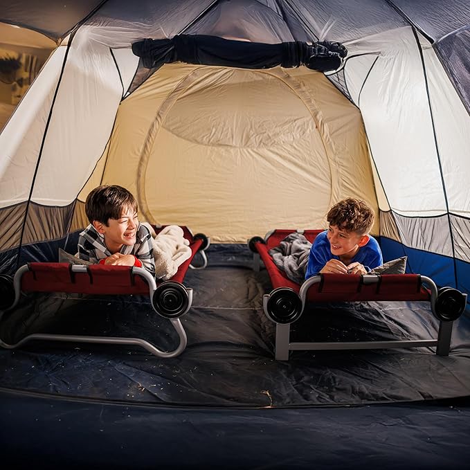 Disc-O-Bed Youth Double Cot Kid-O-Bunk Modular for Bunk Beds Dual Cots or Bench with 2 Carry Bags for Portable Transport