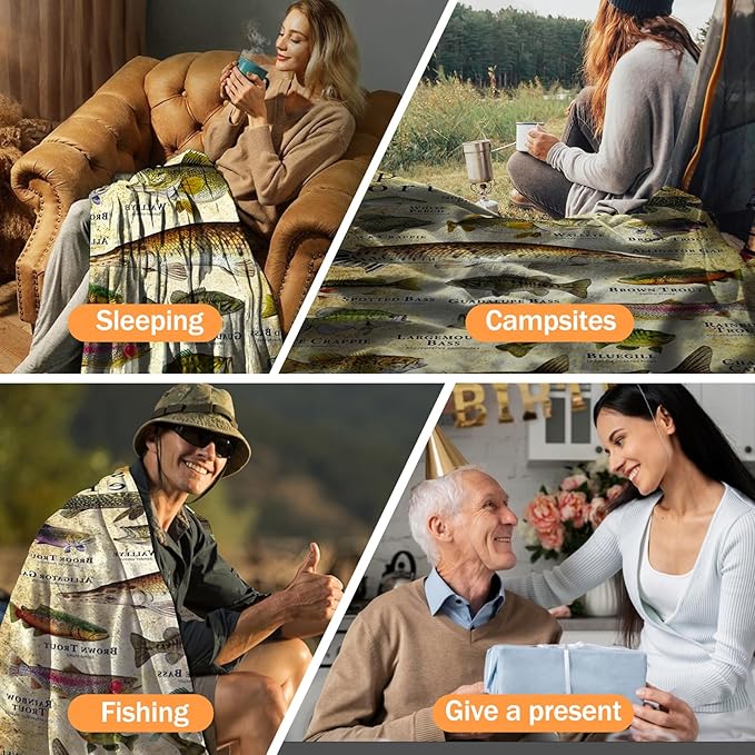 North America Fishing Blankets for Men Sports Fish of North America Blanket Fish Blanket Fishing Enthusiast Unique Outdoor Lover Present (70 * 90in)