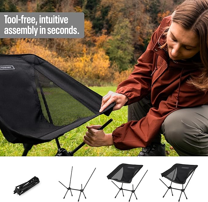 TSE LC100 Compact Camping Chair 2lbs Super Lightweight Outdoor Folding Chair. Portable for Hiking Beach Festivals Urban Use or Garden Relaxation