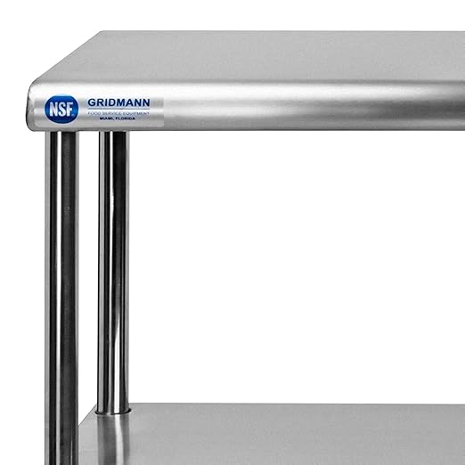 GRIDMANN NSF Stainless Steel Commercial 2 Tier Double Overshelf 60 in. x 12 in. for Kitchen Prep &amp Work Table