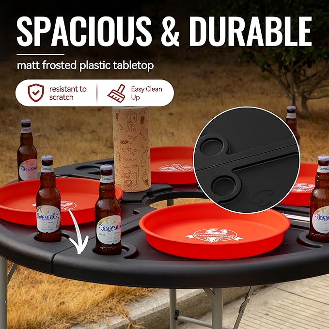 47-Inch Round Foldable Crawfish Table Seafood Table Camping Table Portable for Both Indoor &amp Outdoor Use Black FT4804-SC