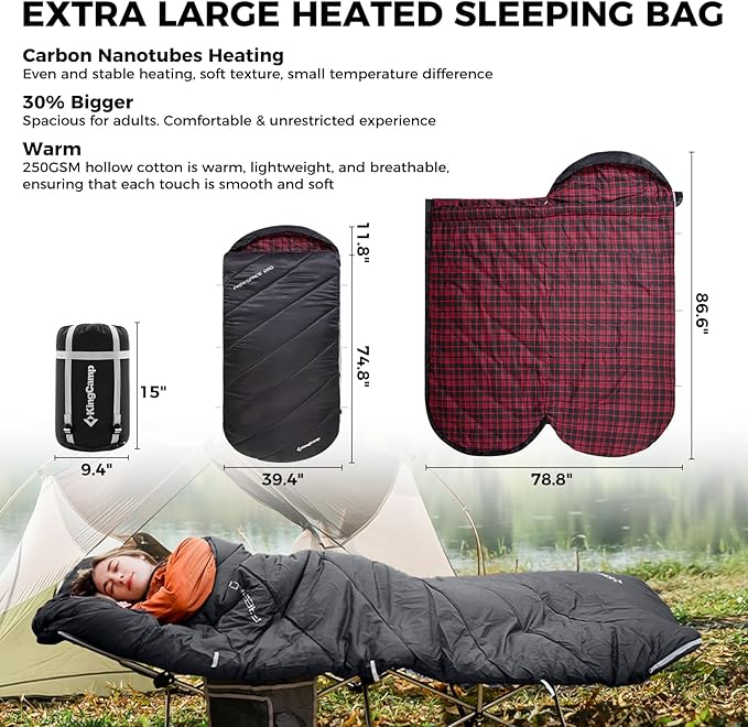 KingCamp Sleeping Bag for Adults Cold Weather &amp Warm Extra Wide Big &amp Tall XL Portable Waterproof Flannel Sleeping Bags Essentials Gear Accessories for Camping Backpacking Hiking Indoor &amp