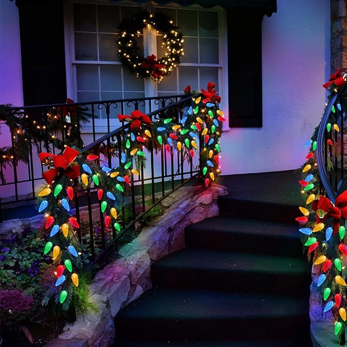 50 LED 21Ft C6 Solar Christmas Lights Outdoor 8 Modes C6 Strawberry String Lights Waterproof Outdoor Christmas Solar Lights for Xmas Tree Wreath Garland Decor