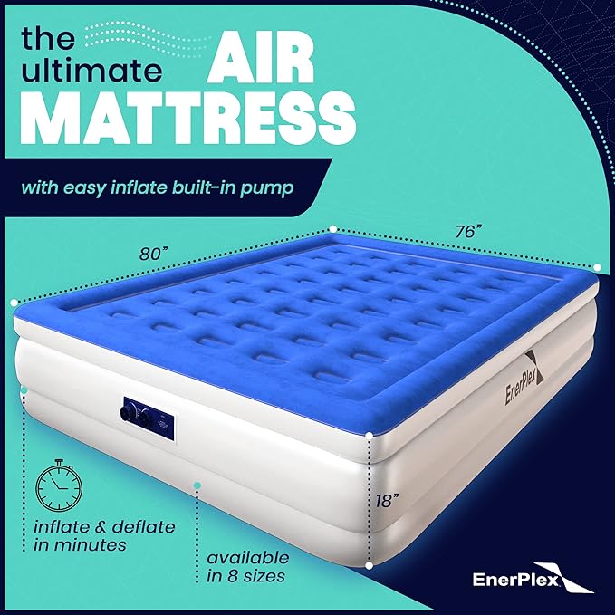 EnerPlex Air Mattress with Built in Pump - Self-Inflating Blow Up Mattress with Neck Support - Inflatable Air Bed for Portable Travel &amp Home Use