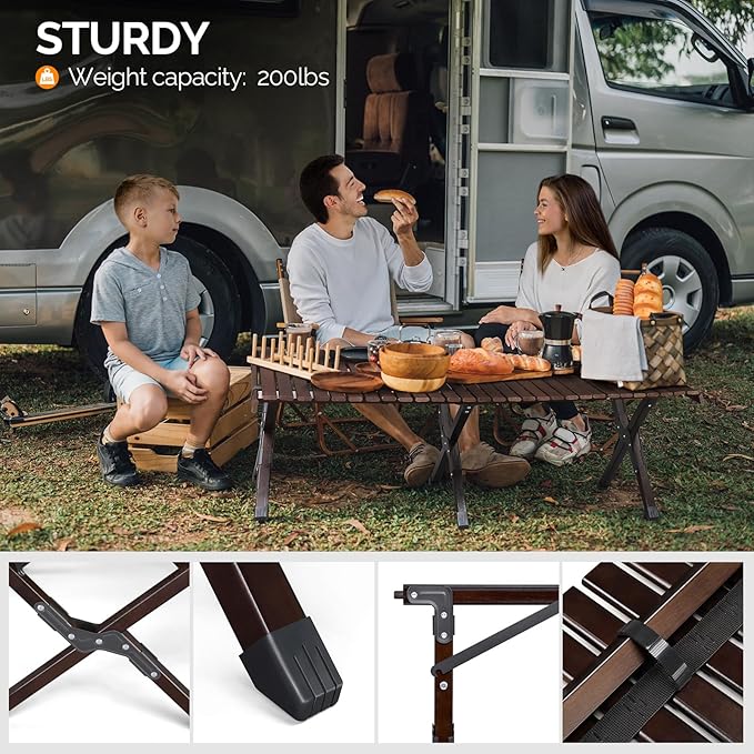 Portable Wooden Folding Table with Carrying Bag 47.2 x 23.6 inches Dark Brown