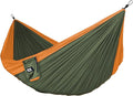 Fox Outfitters Neolite Double Camping Hammock - Lightweight Portable Nylon Parachute Hammock for Backpacking Travel Beach Yard. Hammock Straps &amp Steel Carabiners Included (Orange/Olive Green)