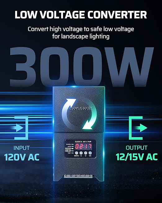 DEWENWILS 300W Low Voltage Landscape Transformer 120V to 12V/15VAC Landscape Lighting Transformer with Photocell Sensor &amp Timer Low Voltage Transformer for Outdoor Lighting Wall Billboards