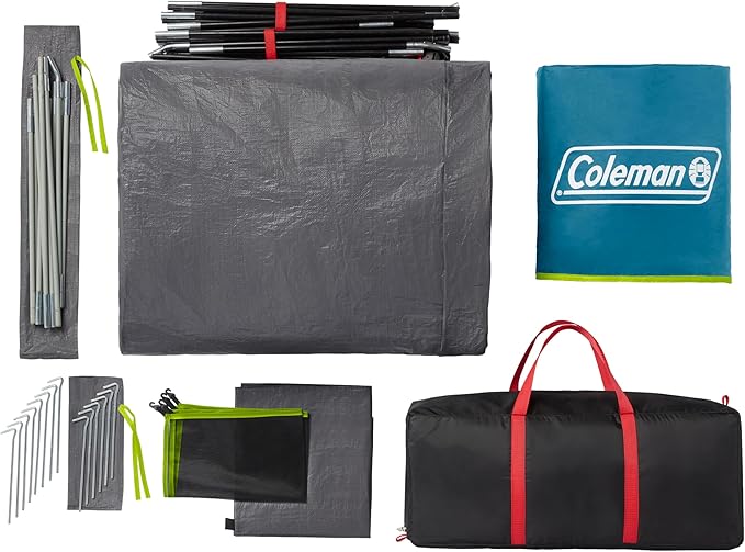 Coleman Skydome Dark Room Camping Tent with Screen Porch &amp 5-Minute Setup Weatherproof 4/6 Person Tent Blocks 90% of Sunlight Rainfly &amp Carry Bag Included Made of PFAS-Free Materials