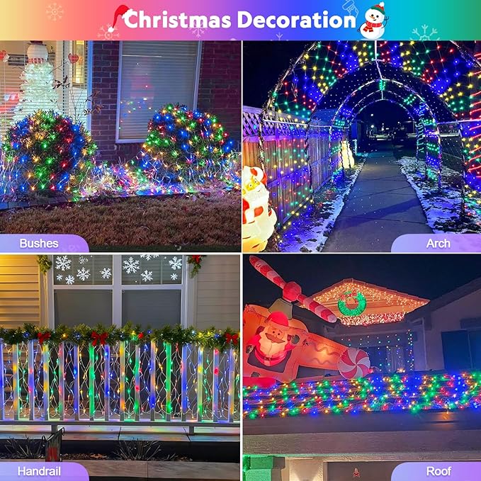 JMEXSUSS 200 LED Christmas Net Lights Plug in 8 Modes 9.8ft x 6.6ft Net Lights Outdoor Mesh Light Waterproof Bush Light for Outside Garden Lawn Yard (Multicolor) (Pack of 6)