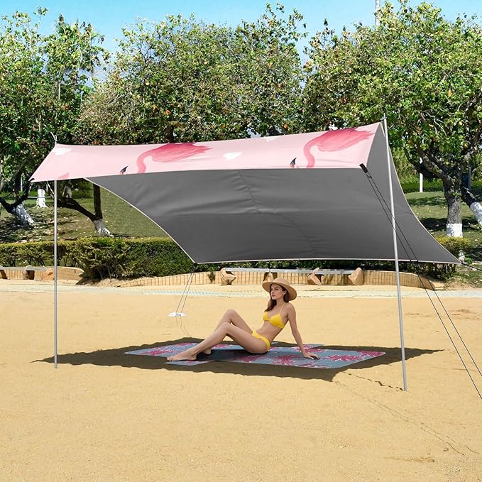 Flamingo HeartCamping Sun Shelters 9.2 x 10.5 FT Beach Canopy Tent Sun Shade with Carrying Bag for Camping Trips Fishing Backyard Fun or Picnics 21341689