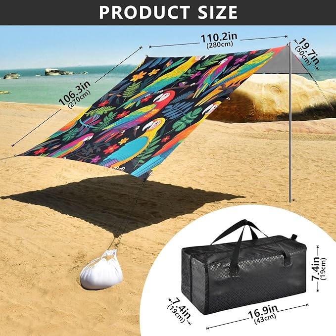 Camping Sun Shelters Parrot Bird Painting Beach Canopy 126 * 110.2in