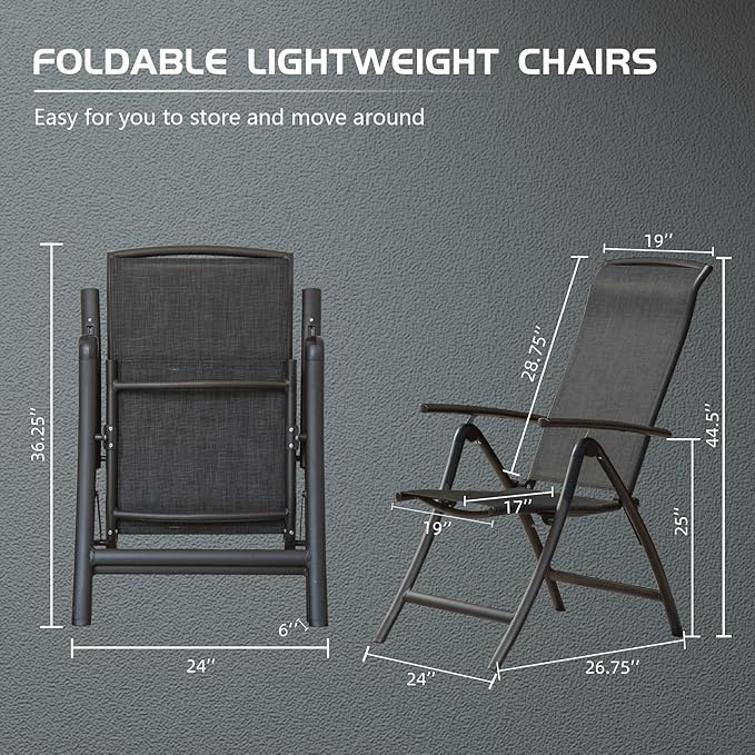 Domi Patio Outdoor Sling Chairs Set of 2 Folding Outdoor Reclining Camping Chairs with Armrest Adjustable High Backrest Portable Chair