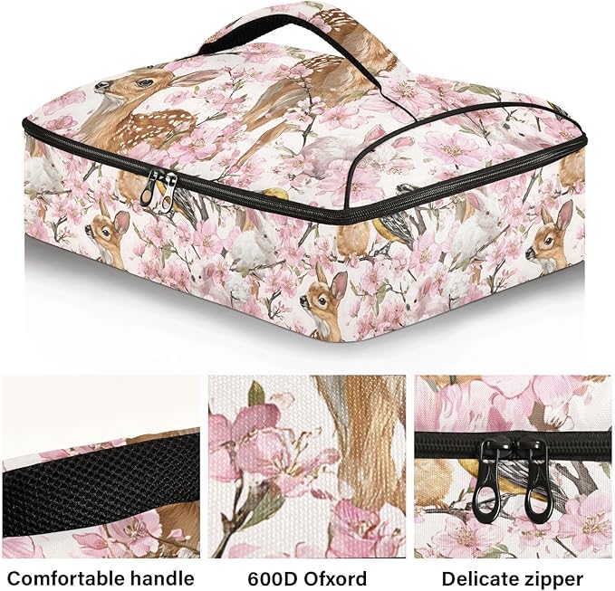 Casserole Carrier Enchanting Pattern Animals DeerInsulated Casserole Carrier for Hot or Cold Food Thermal Lunch Tote for Potluck Parties Picnic Beach Fits 9 x 13 Inches Baking Dish