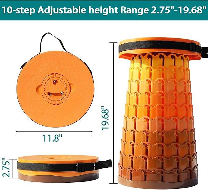 ALEVMOOM Upgraded XXL 50 Portable Collapsible Stool with CushionTelescoping Folding Stool for AdultsYet More Sturdy Camping Stool with Load Capacity 1000lbsfor Outdoor Garden Hiking BBQ