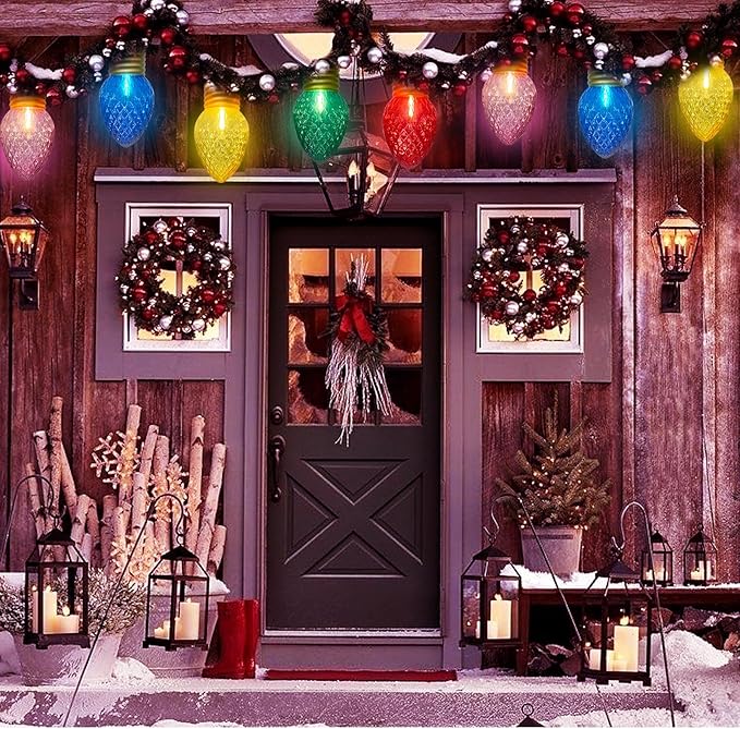 Giant Outdoor Christmas Lights 16Ft Jumbo Christmas String Lights with 10 Large Strawberry Multicolored Bulbs Connectable Outdoor Xmas Decorations Lights for Roof Patio Porch Garden Holiday Decor