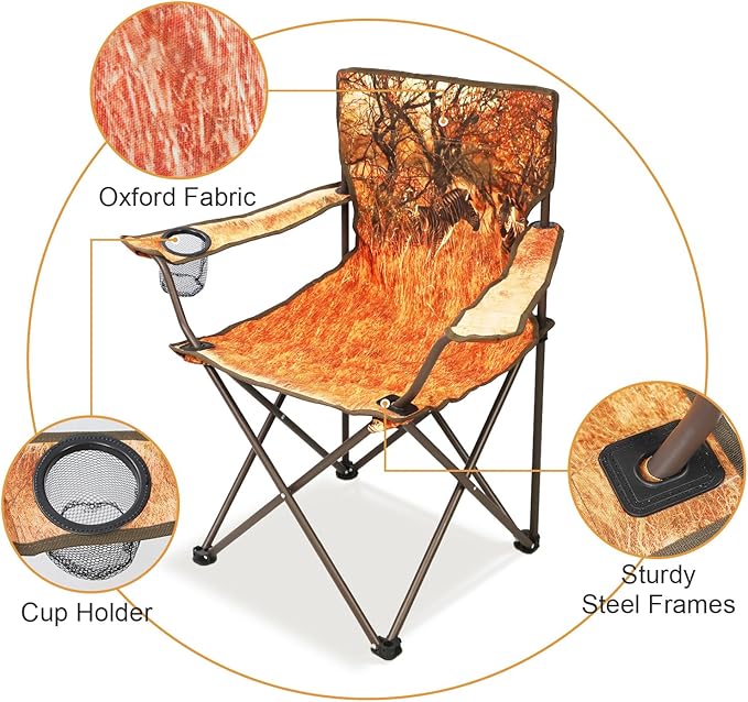 Northroad 2Pack Folding Camping Chairs Portable Animal Print Collapsible Hunting Chair for Outdoor Travel Patio Beach Fishing - Zebra