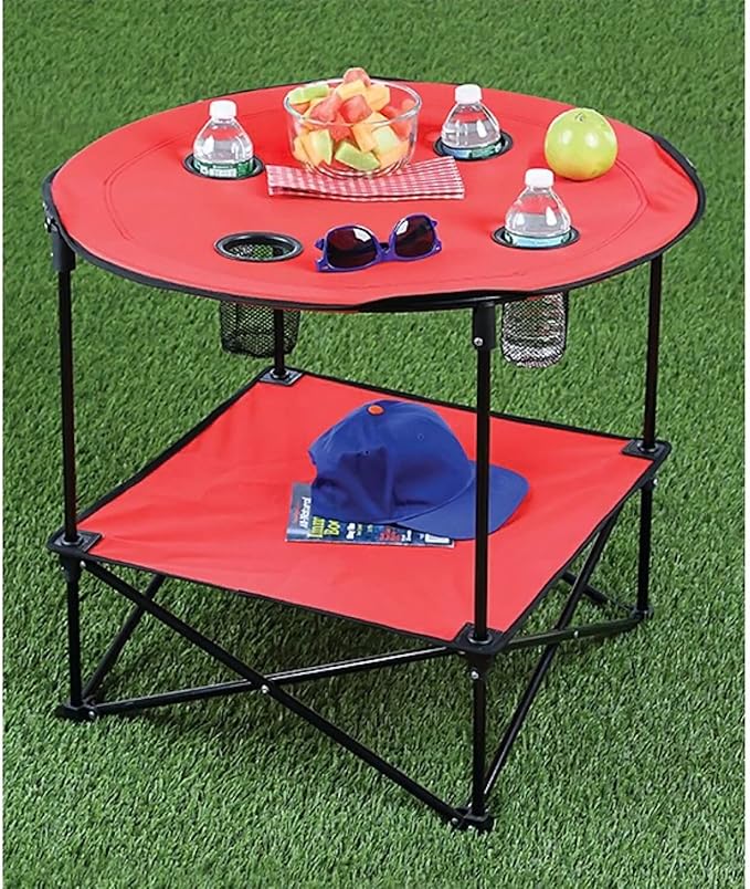 Etna Portable Camping Table Folding Camp 28 Inch Foldable Beach Outdoor with Cup Holders &amp Carry Bag for Camping Beach Backpacking Tailgating Patio RV - Red (5075-RED)
